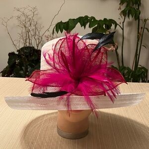 Elegant Pink and Black Feathered Women's Hat